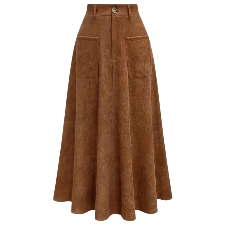 Woven A-Line High Waist Midi Skirt with Pockets