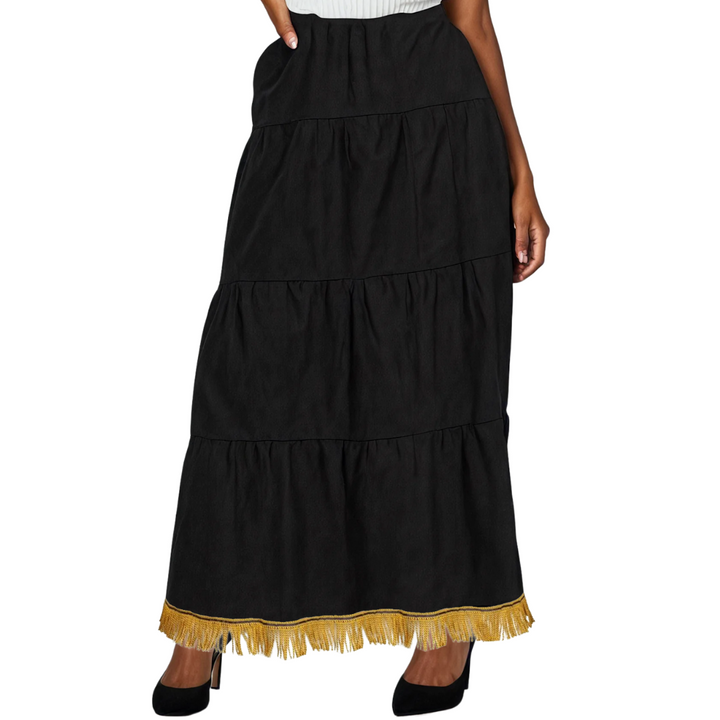 Black Tiered Cotton Maxi Skirt