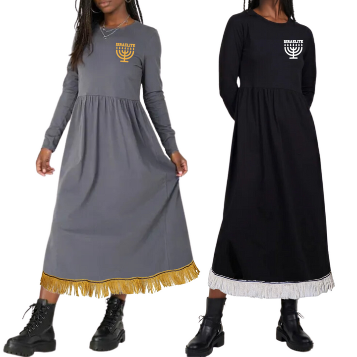 ISRAELITE Menorah 100% Cotton Solid Midi Smock Dress