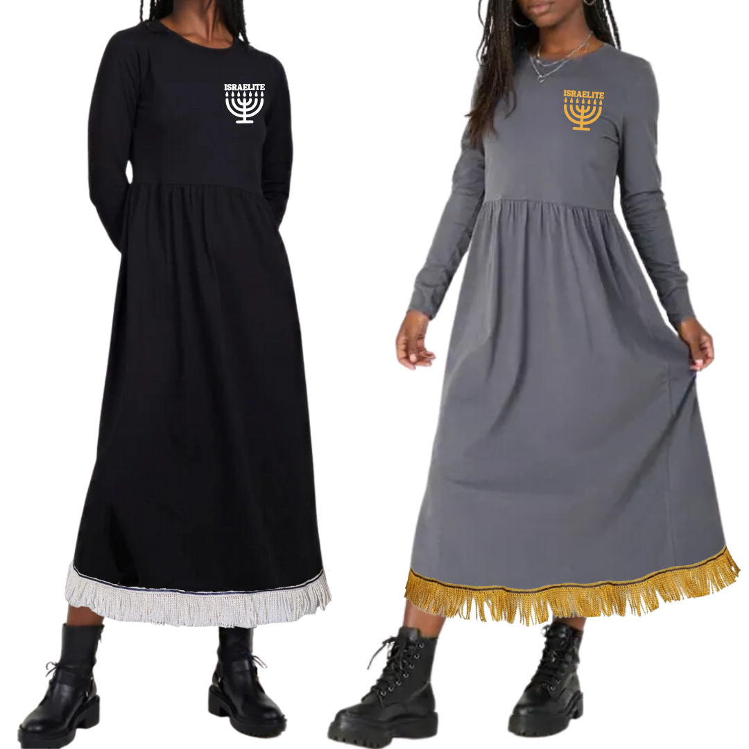 ISRAELITE Menorah 100% Cotton Solid Midi Smock Dress