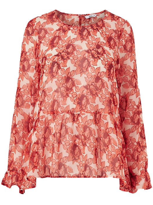 Women's Orange Floral Chiffon Top [PLUS]