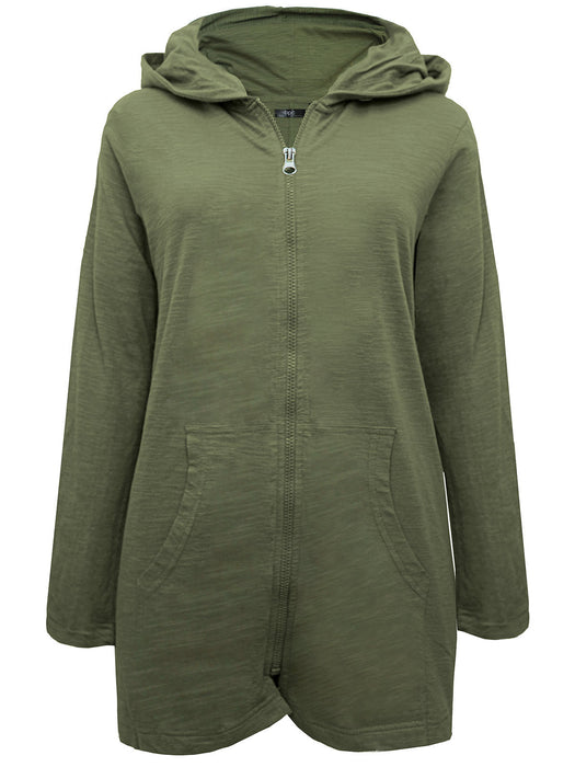 Women’s Khaki Pure Cotton Zip-Up Hoodie