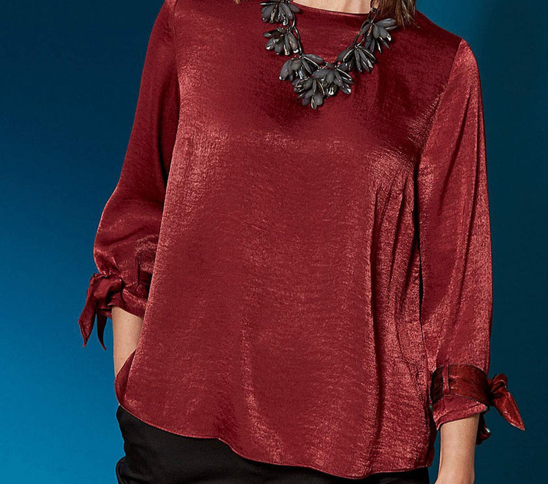 Women's Satin Tie Cuff Top [PLUS]