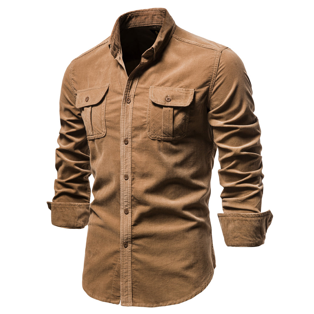 100% Cotton Corduroy Cargo Shirt with Fringes