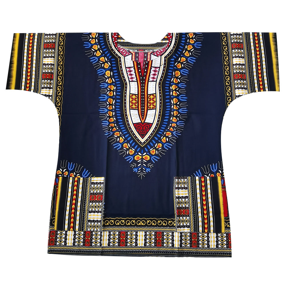 100% Cotton Tribal Print Dashiki Shirt with Fringes