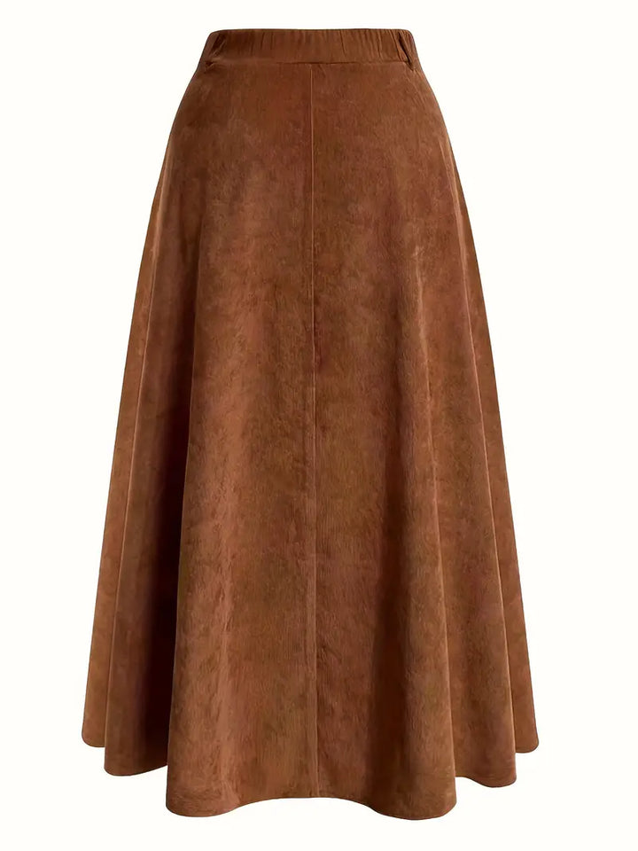 Corduroy Button Front A-Line Midi Skirt (PLUS SIZE)