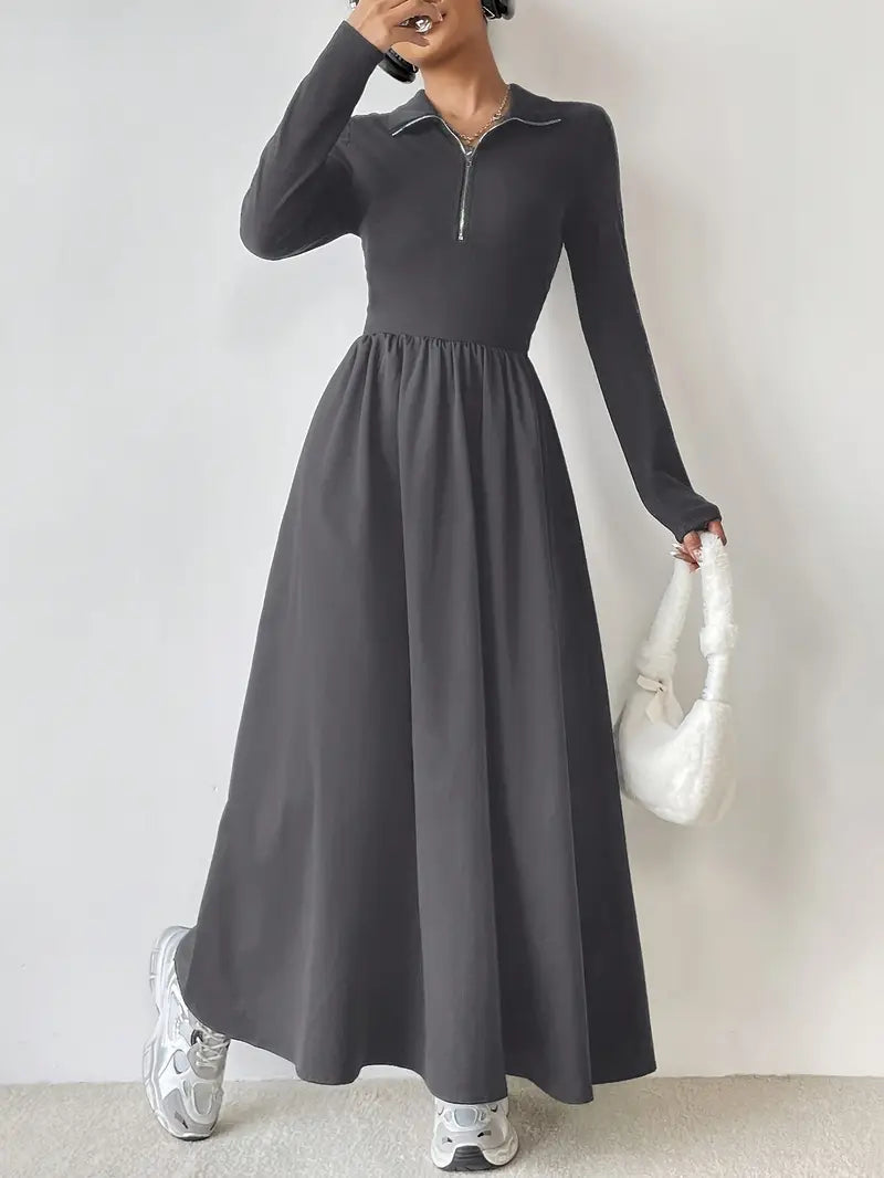 Long Sleeve Zip Front Maxi Dress