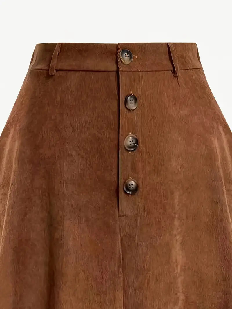 Corduroy Button Front A-Line Midi Skirt (PLUS SIZE)