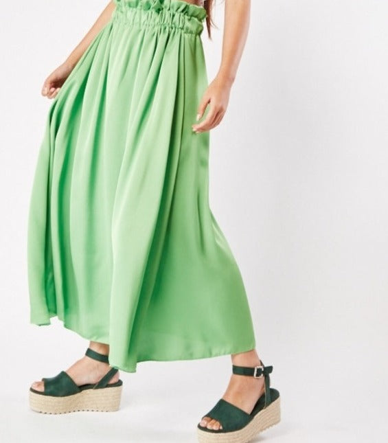 Gathered Waist Sateen Maxi Skirt