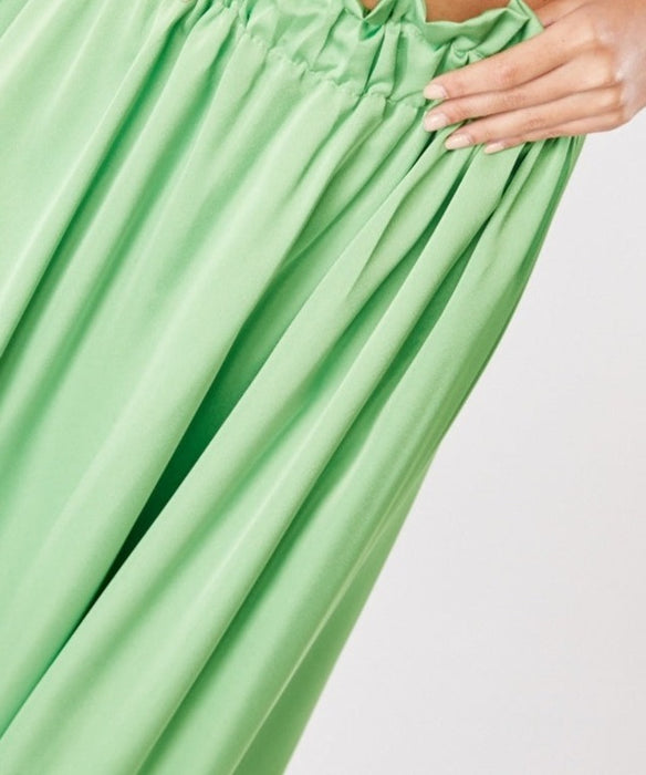 Gathered Waist Sateen Maxi Skirt