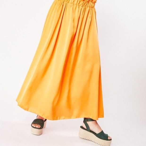 Gathered Waist Sateen Maxi Skirt