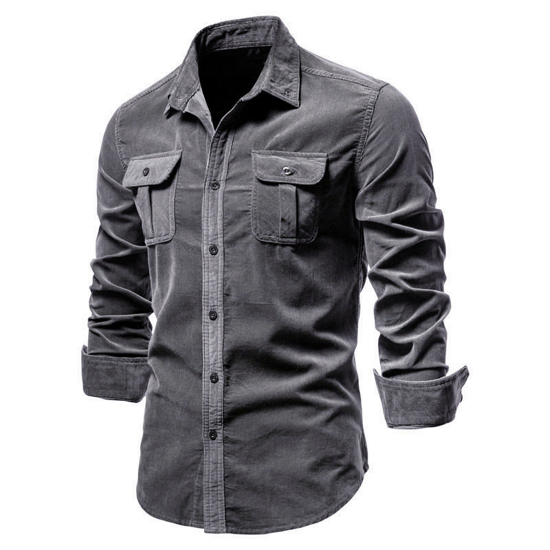 100% Cotton Corduroy Cargo Shirt with Fringes