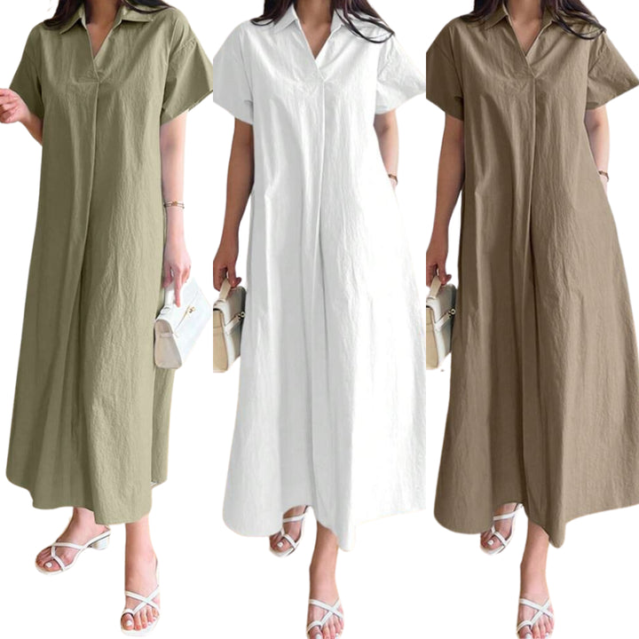 100% Cotton Turn-Down Collar Shirt Dress