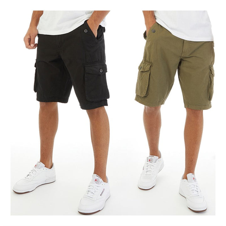 Men's Cotton Cargo Shorts Bundle (2 Pack) Black/Khaki