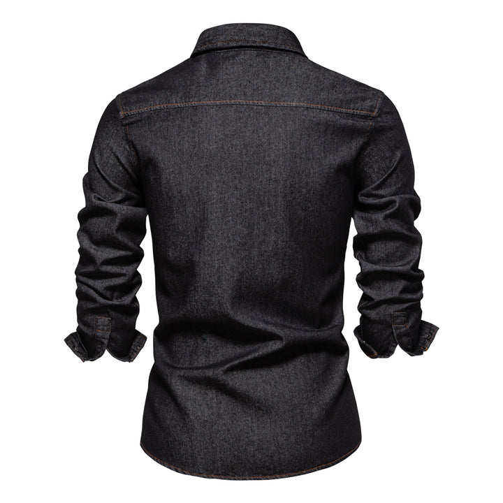 Men's Long Sleeve Denim Shirt with Fringes