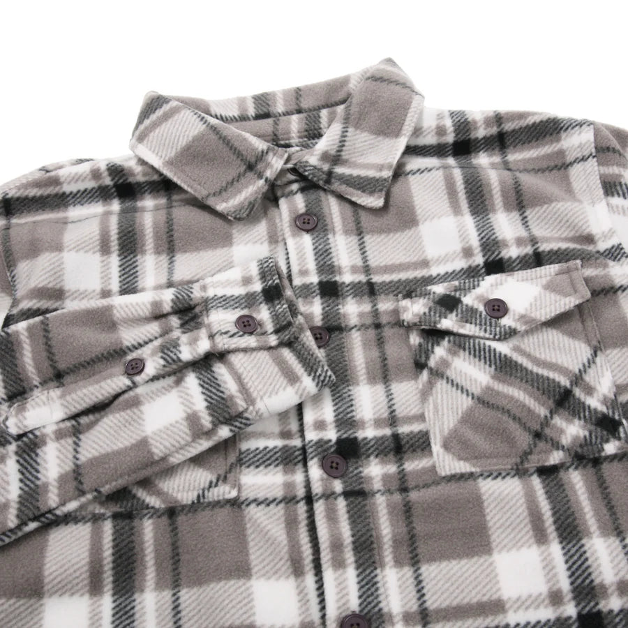 Men's Check Fleece Overshirt with Fringes