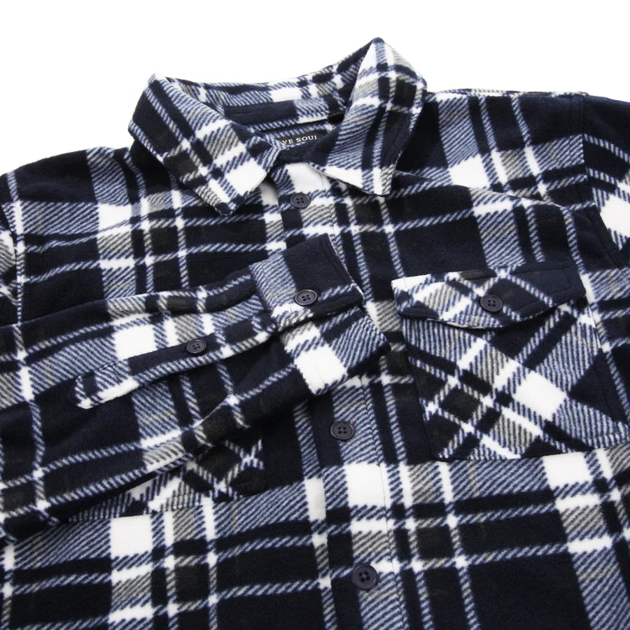 Men's Check Fleece Overshirt with Fringes