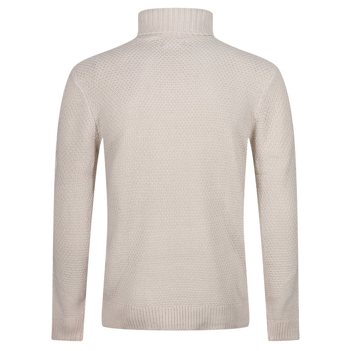 Men's Roll Neck Cable Knit Sweater with Fringes