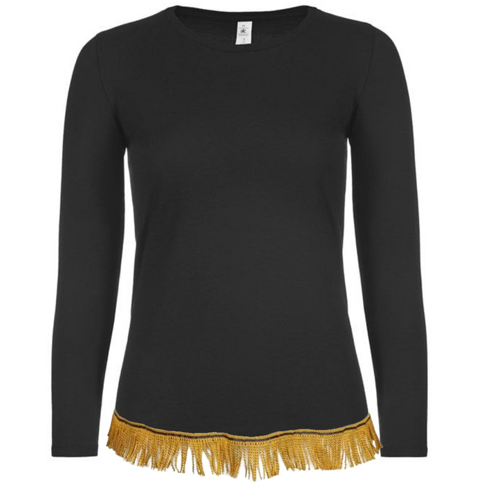 Women's Plain Long Sleeve Fringed T-Shirt