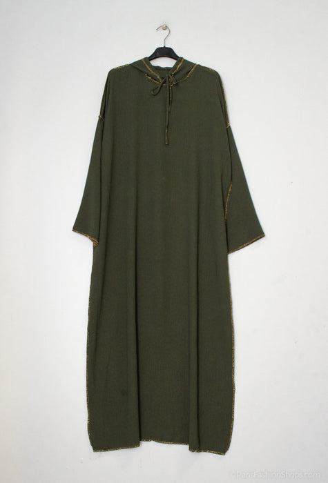 Light Hooded Dress with Gold Stitching