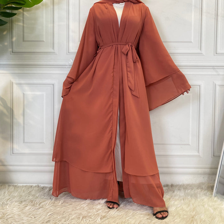 Chiffon Layered Open Abaya (9 Colors) - Free Worldwide Shipping- Sew Royal US