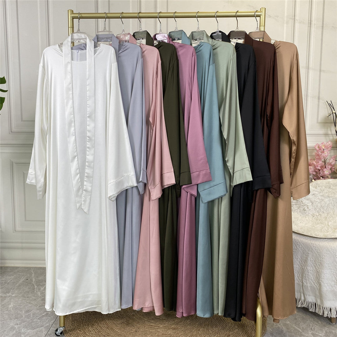 Silky Satin Closed Abaya Dress (10 Colors) - Free Worldwide Shipping- Sew Royal US