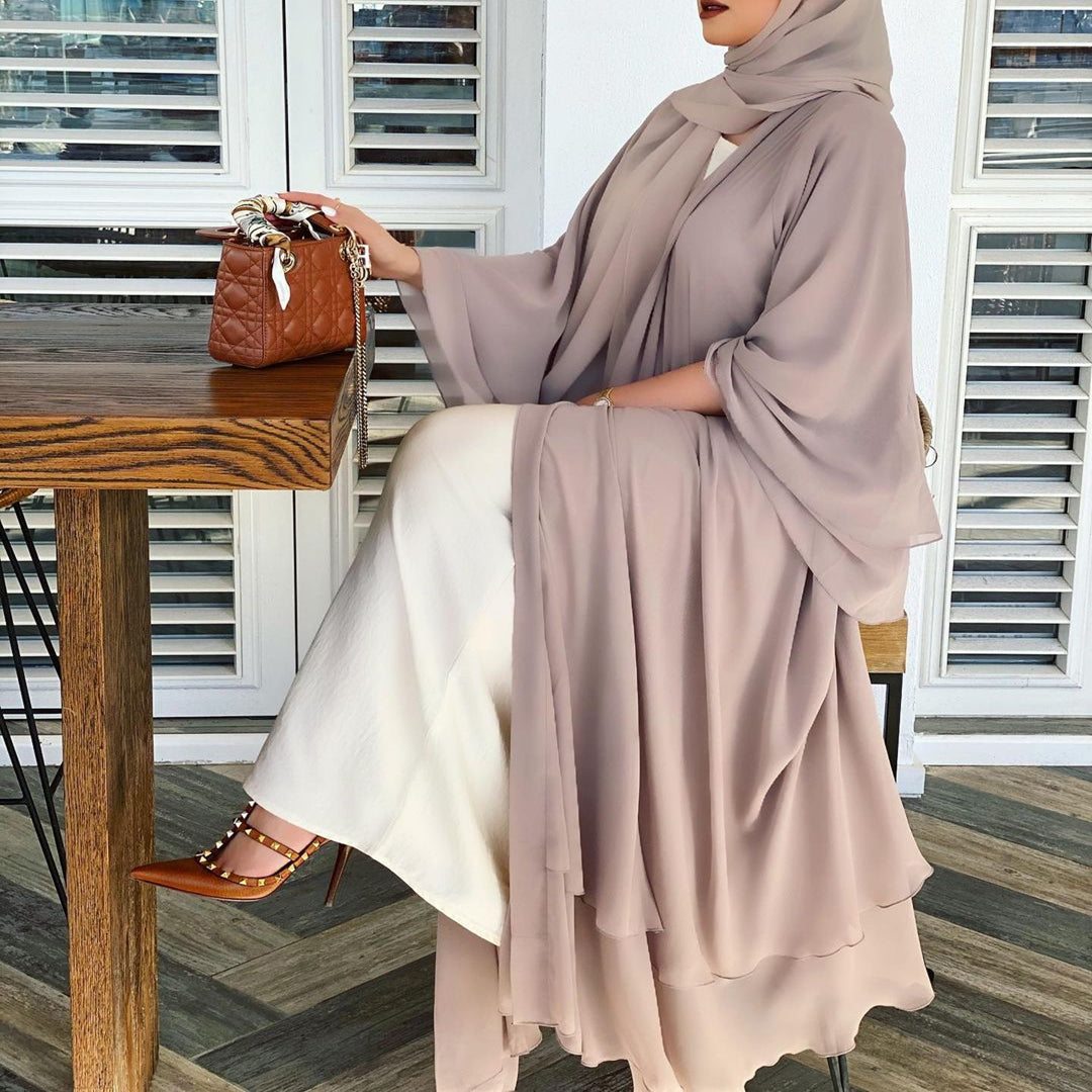 Chiffon Layered Open Abaya (9 Colors) - Free Worldwide Shipping- Sew Royal US