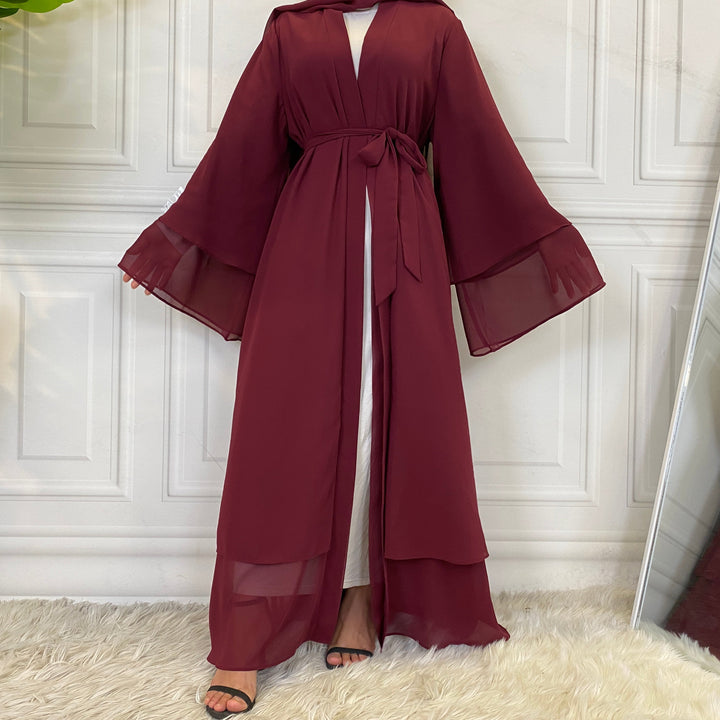 Chiffon Layered Open Abaya (9 Colors) - Free Worldwide Shipping- Sew Royal US