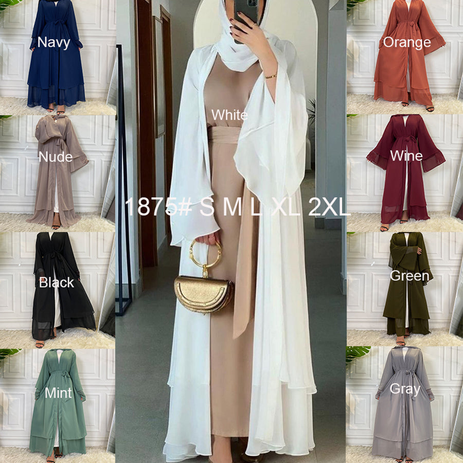 Chiffon Layered Open Abaya (9 Colors) - Free Worldwide Shipping- Sew Royal US