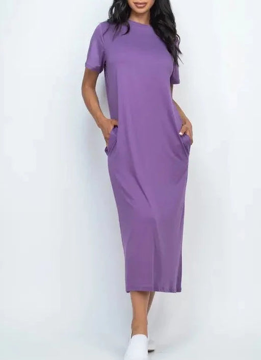 T-Shirt Midi Dress with Side Pockets - Free Worldwide Shipping- Sew Royal US